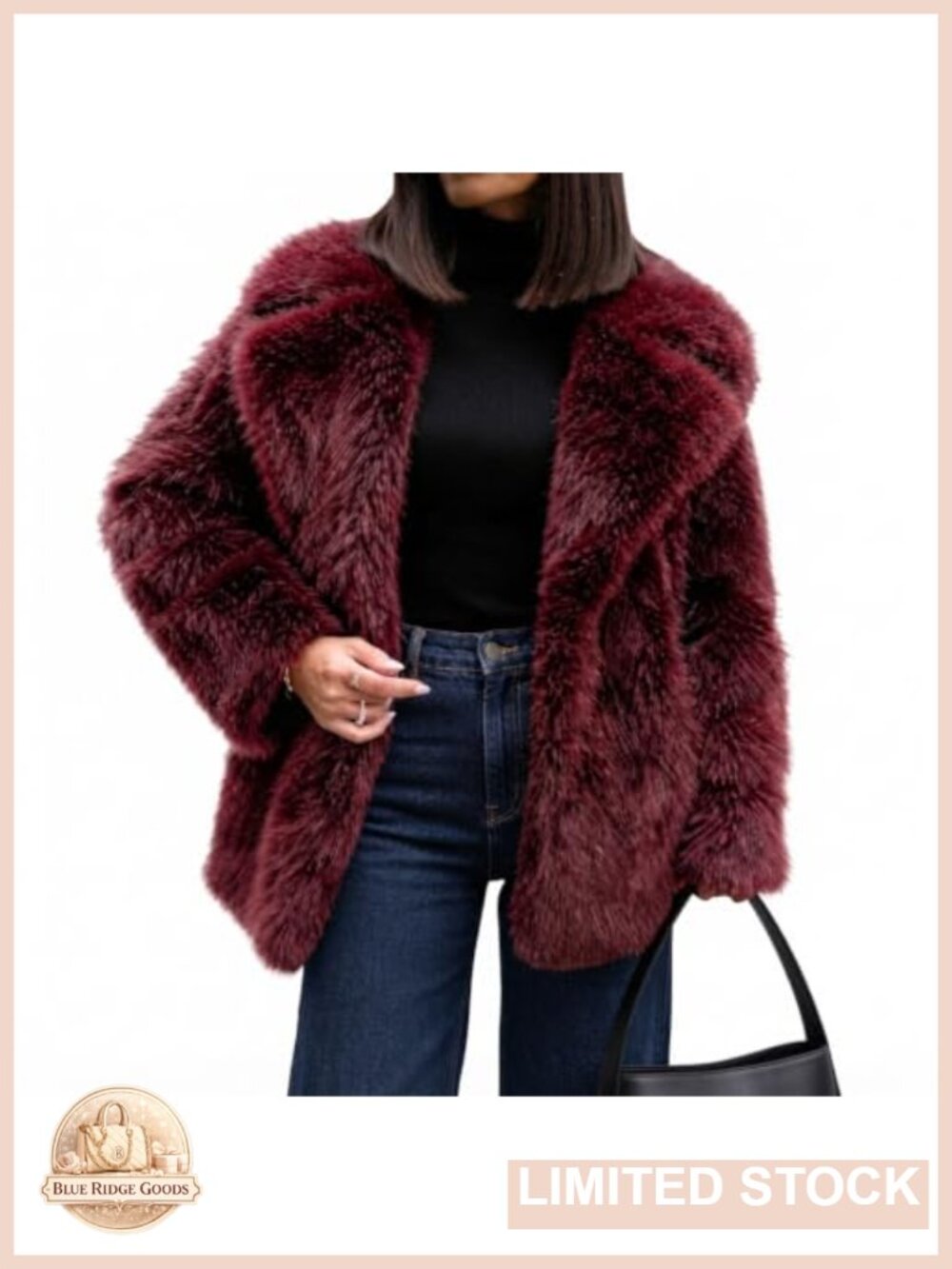 Womens Faux Fur Coat Warm Fluffy Fur Jacket Lapel Shaggy Furry Winter Coat